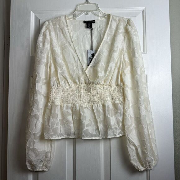Sincerely‎ Jules Shirt Woman's Large Ivory Blouse Long Sleeve Casual Preppy NWT - Picture 1 of 7